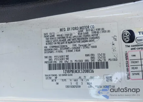 2012 Ford Mustang V6 z USA, uszkodzony, nr VIN 1ZVBP8EM3C5208036